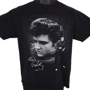 Vintage Elvis Presley T Shirt Mens Size Medium Black Y2K King Of Rock And Roll